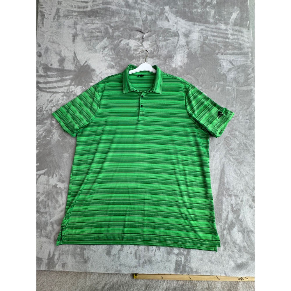 Adidas Primegreen Mens 2XL Golf Polo Shirt Green Black Striped Short Sleeve
